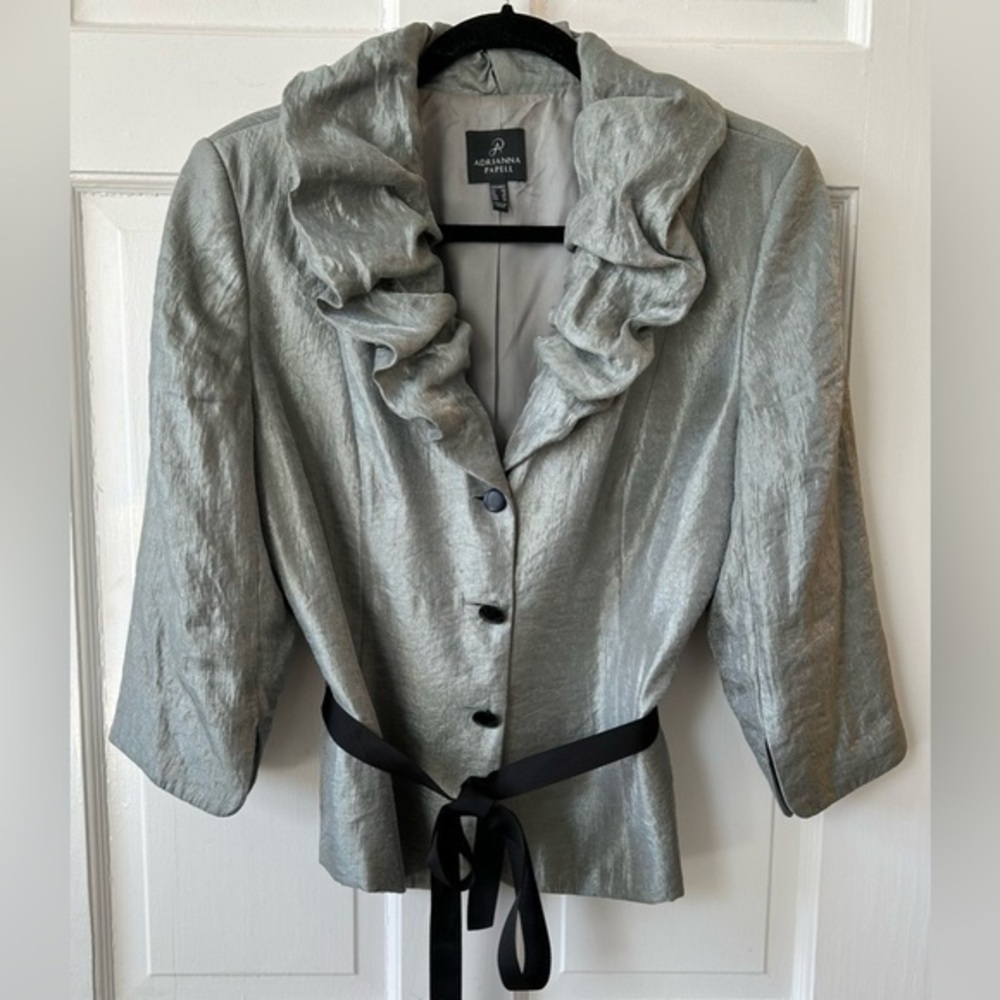 Adrianna Papell Evening Essentials Crepe Shimmer Blazer Jacket Size 12